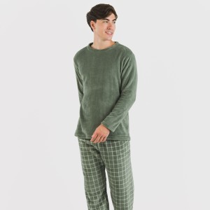 Pigiama pile coral uomo Cuadro Pruden verde militare 2