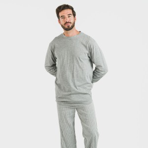 Pigiama lungo uomo cotone Beto grigio misto 2