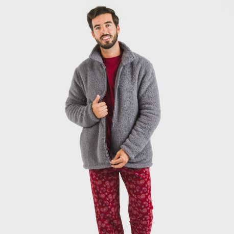 Felpa sherpa uomo Taglia per pigiami accappatoi e abbigliamento L colore grigio antracite