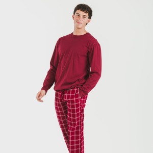 Pigiama uomo flanella Cuadro Nitari bordeaux 2