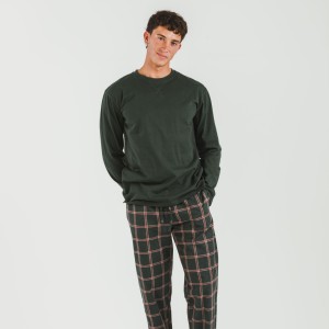 Pigiama uomo flanella Cuadro Nelby verde militare 2
