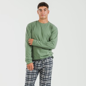 Pigiama uomo flanella Cuadro Javier verde militare 2