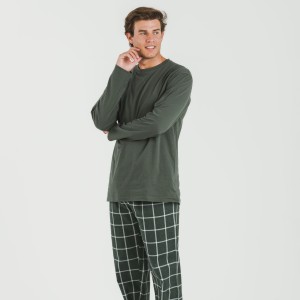 Pigiama uomo flanella Cuadro Andino verde militare 2