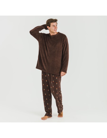 Pigiama pile coral uomo Pelayo marrone