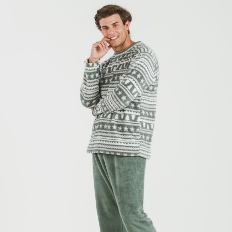 Pigiama pile coral uomo Teseo verde militare