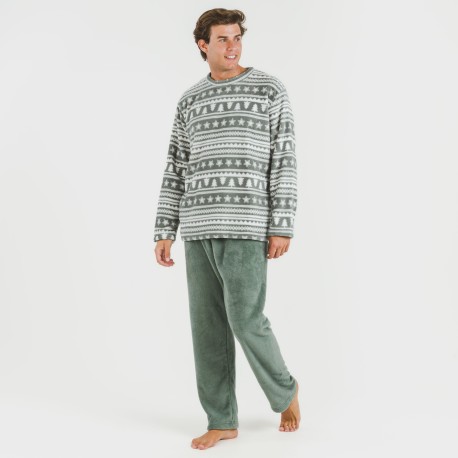 Pigiama pile coral uomo Teseo verde militare