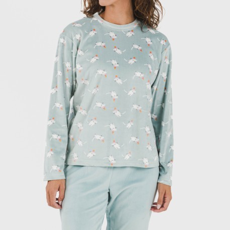 Pigiama velluto Seasonal blu acqua
