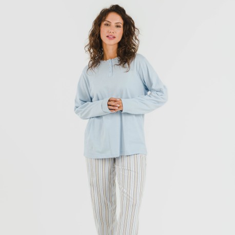 Pigiama lungo cotone Raya Bill celeste