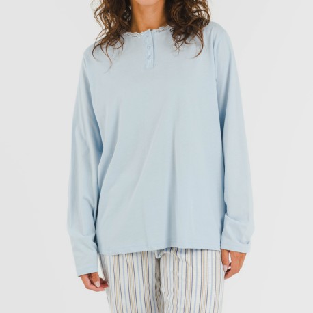 Pigiama lungo cotone Raya Bill celeste