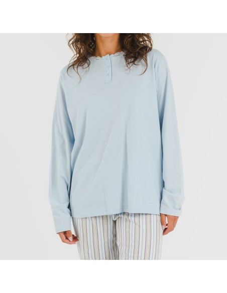 Pigiama lungo cotone Raya Bill celeste Pigiama lungo cotone Raya Bill celeste