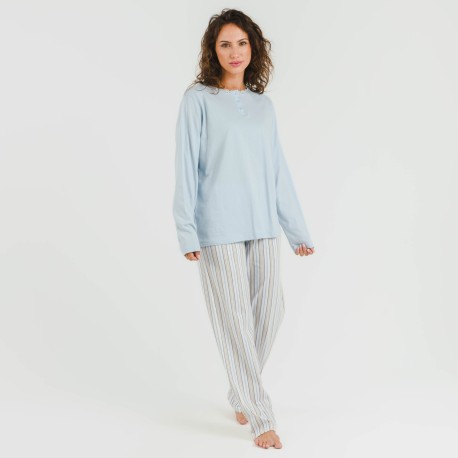 Pigiama lungo cotone Raya Bill celeste