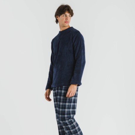 Pigiama pile coral uomo Cuadro Brais blu navy