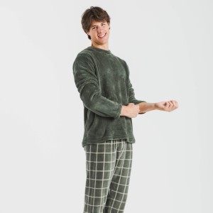 Pigiama pile coral uomo Cuadro Andino verde militare 2