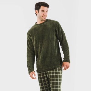Pigiama pile coral uomo Cuadro Nitari verde militare 2