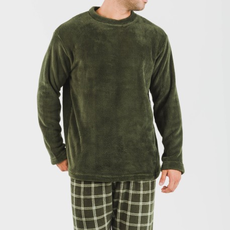 Pigiama pile coral uomo Cuadro Nitari verde militare