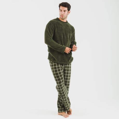 Pigiama pile coral uomo Cuadro Nitari verde militare