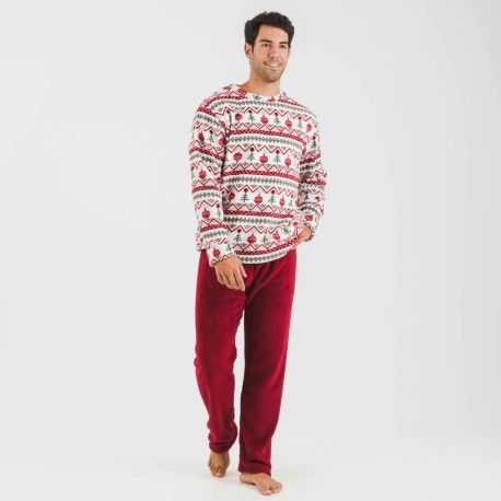 Pigiama pile coral uomo Joshie bordeaux