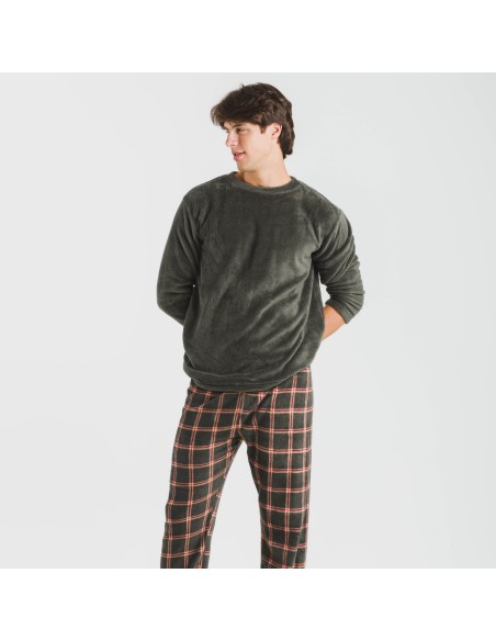 Pigiama pile coral uomo Cuadro Nelby verde militare