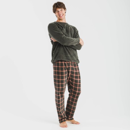 Pigiama pile coral uomo Cuadro Nelby verde militare