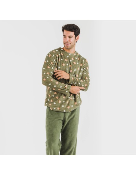 Pigiama pile coral uomo Tatini verde militare Pigiama pile coral uomo Tatini verde militare