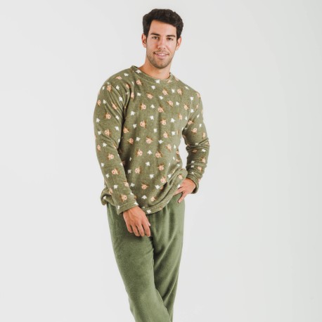 Pigiama pile coral uomo Tatini verde militare