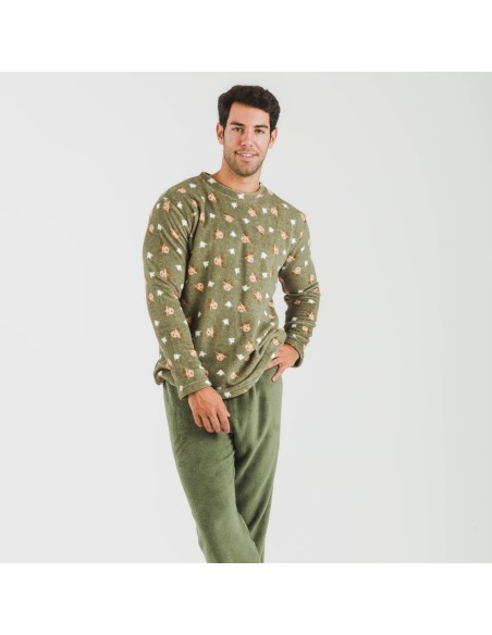 Pigiama pile coral uomo Tatini verde militare Pigiama pile coral uomo Tatini verde militare