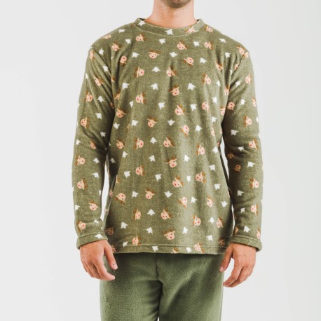 Pigiama pile coral uomo Tatini verde militare