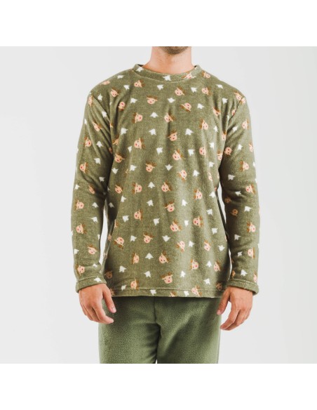 Pigiama pile coral uomo Tatini verde militare Pigiama pile coral uomo Tatini verde militare