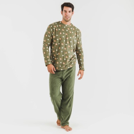 Pigiama pile coral uomo Tatini verde militare