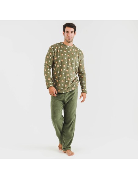 Pigiama pile coral uomo Tatini verde militare Pigiama pile coral uomo Tatini verde militare
