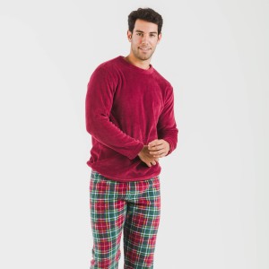 Pigiama pile coral uomo Cuadro Aros bordeaux 2
