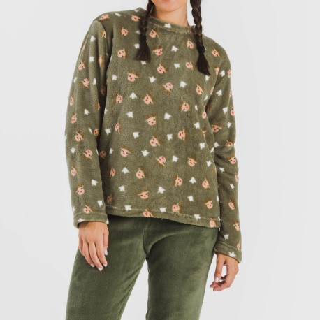 Pigiama pile coral Tatini verde militare