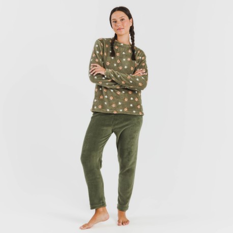 Pigiama pile coral Tatini verde militare
