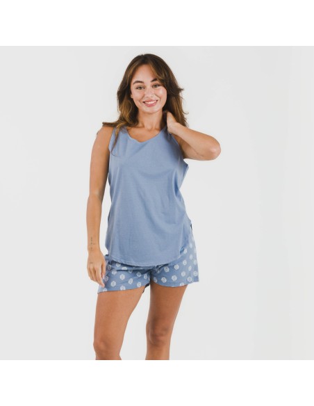 Pigiama corto canotta cotone Garbo blu cielo