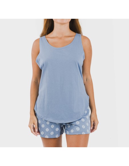 Pigiama corto canotta cotone Garbo blu cielo