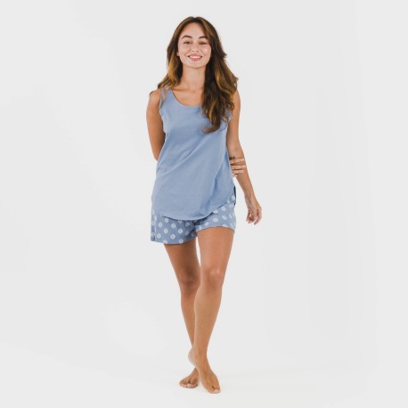 Pigiama corto canotta cotone Garbo blu cielo