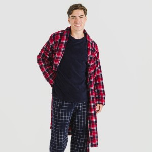 Vestaglia pile coral Cuadro Cocoro blu navy 2