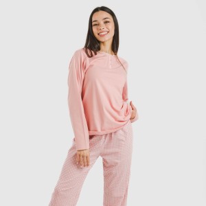 Pigiama lungo cotone Cuadro Vichy rosa