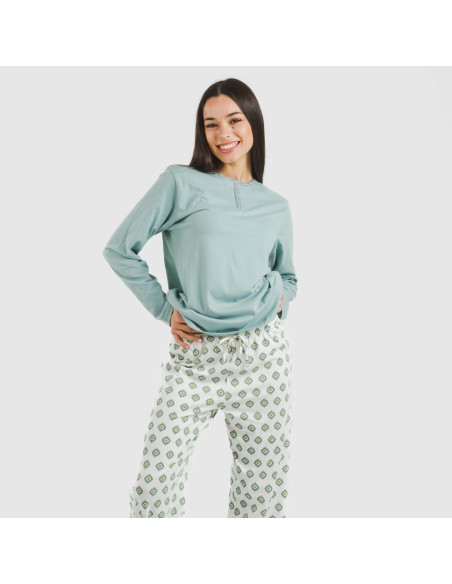 Pigiama lungo cotone Joy blu acqua