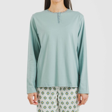 Pigiama lungo cotone Joy blu acqua