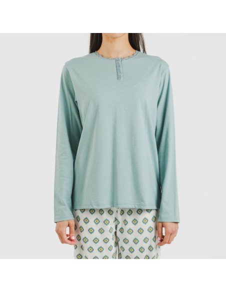 Pigiama lungo cotone Joy blu acqua