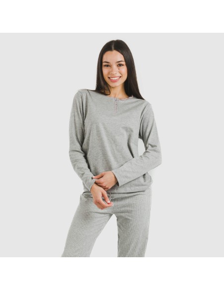 Pigiama lungo cotone Raya Chuck grigio misto Pigiama lungo cotone Raya Chuck grigio misto