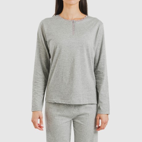 Pigiama lungo cotone Raya Chuck grigio misto