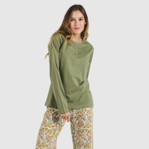 Pigiama lungo cotone Venus verde militare