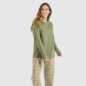 Pigiama lungo cotone Venus verde militare 2