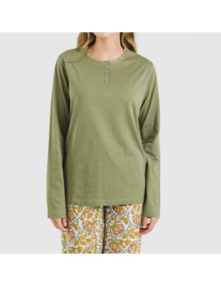 Pigiama lungo cotone Venus verde militare Pigiama lungo cotone Venus verde militare