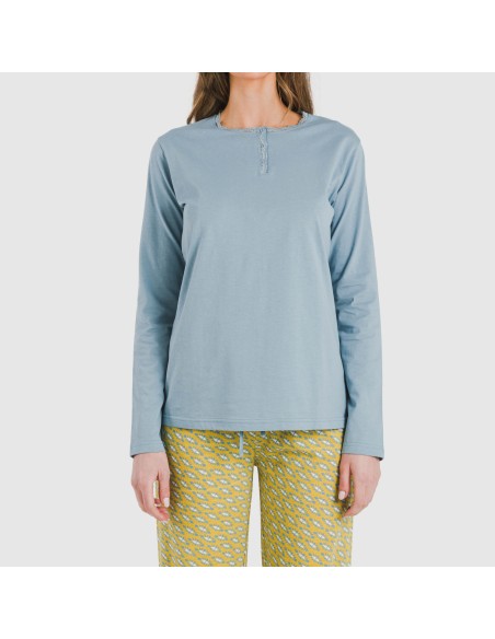 Pigiama lungo cotone Sisena blu acqua Pigiama lungo cotone Sisena blu acqua