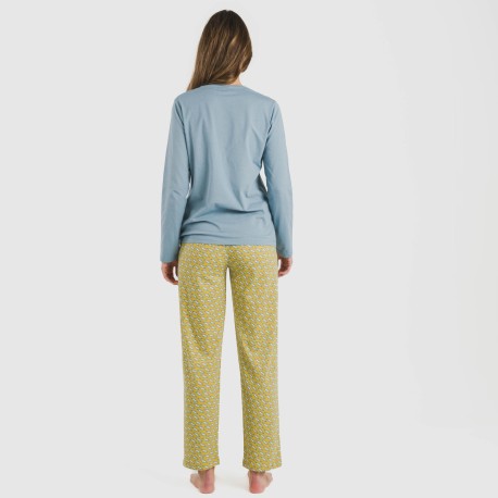 Pigiama lungo cotone Sisena blu acqua