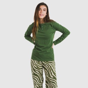 Pigiama lungo cotone Print verde militare 2