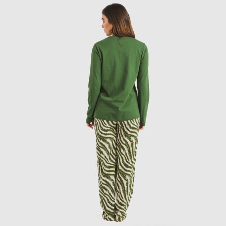 Pigiama lungo cotone Print verde militare
